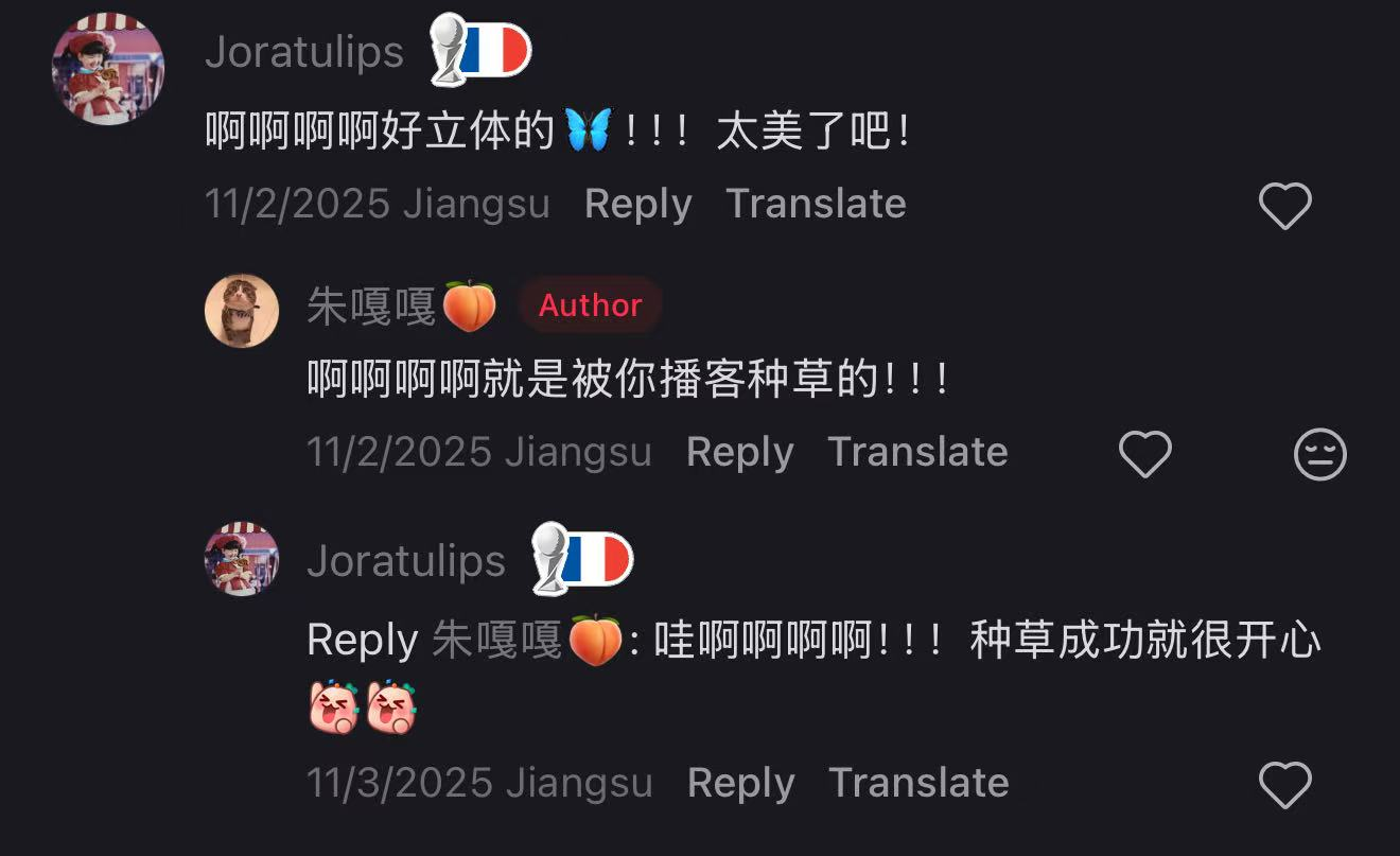 A viewer saying she started a knitting project after Jora's recommendation